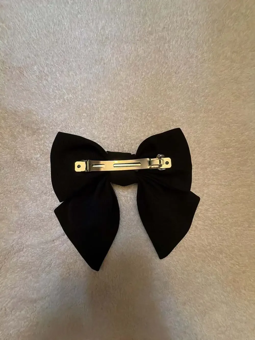 Black Fabric Rhinestone Trim Hair Bow Barrette Clip